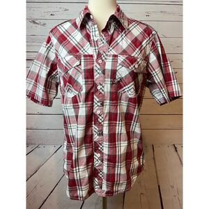 Fox Racing Shirt Western Medium Plaid Short Sleeve Rockabilly Button front